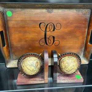 Wood Tray and Globe Bookends