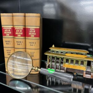 Arkansas Legislative Books (1969) with Magnifying Glass & Wooden Trolley